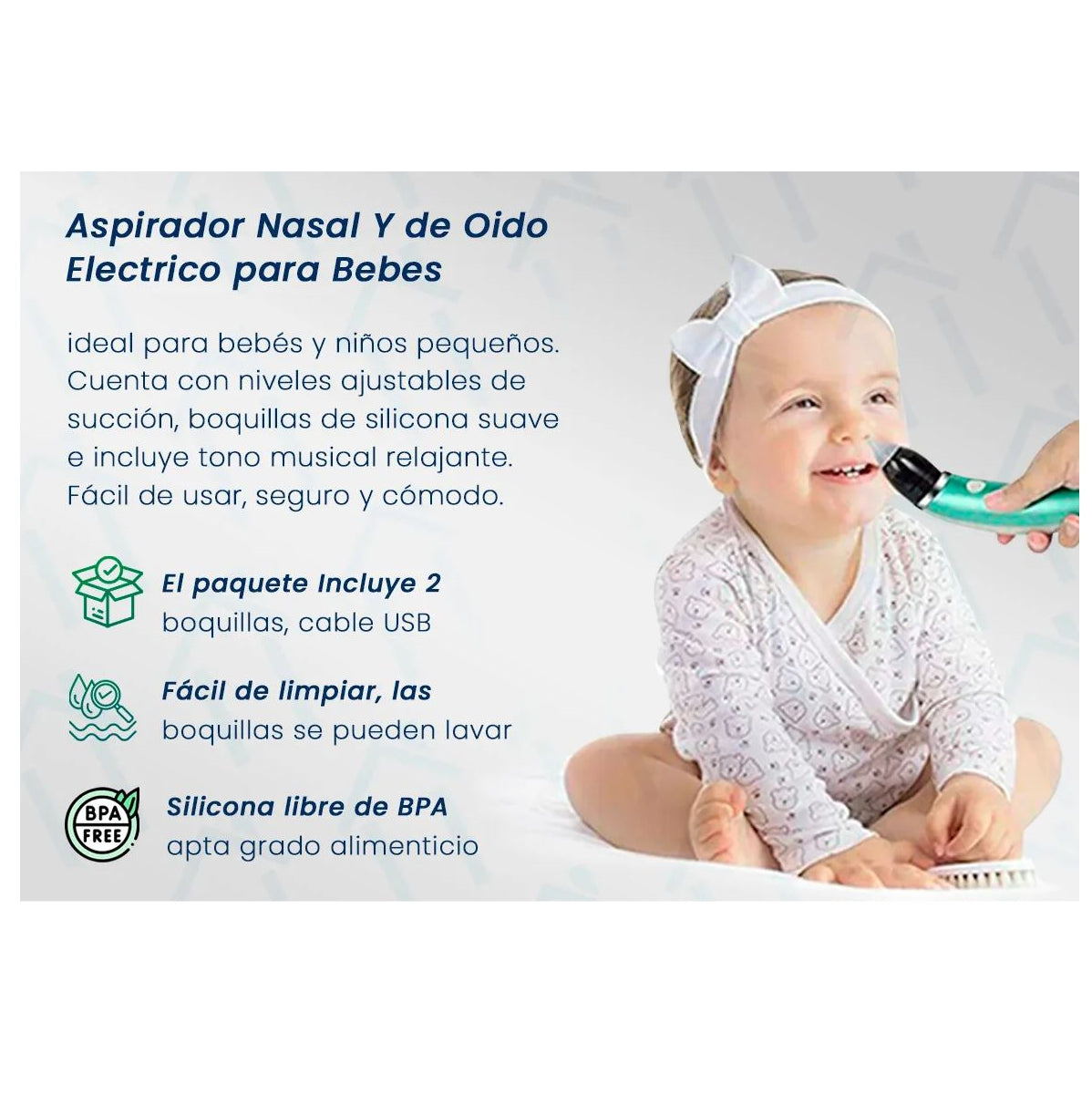 Aspirador Nasal Eléctrico para Bebé — Nariz Despejada, Bebé Tranquilo